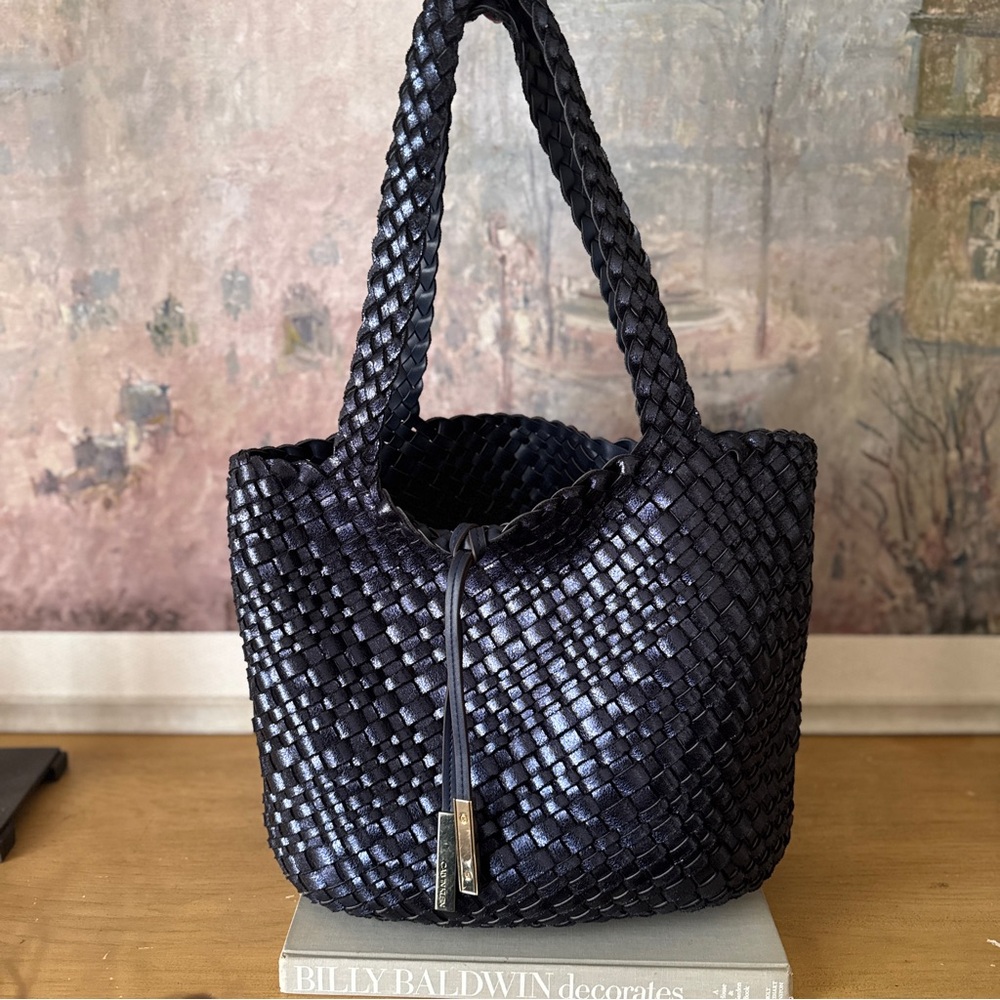 Calvin Klein Woven Leather Tote Bag in Dark Blue - Excellent Condition